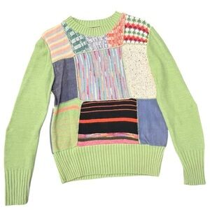 Vintage PATCHWORK Embroidered Novelty Sweater Medium‎ Lightweight PANDORA Orlon